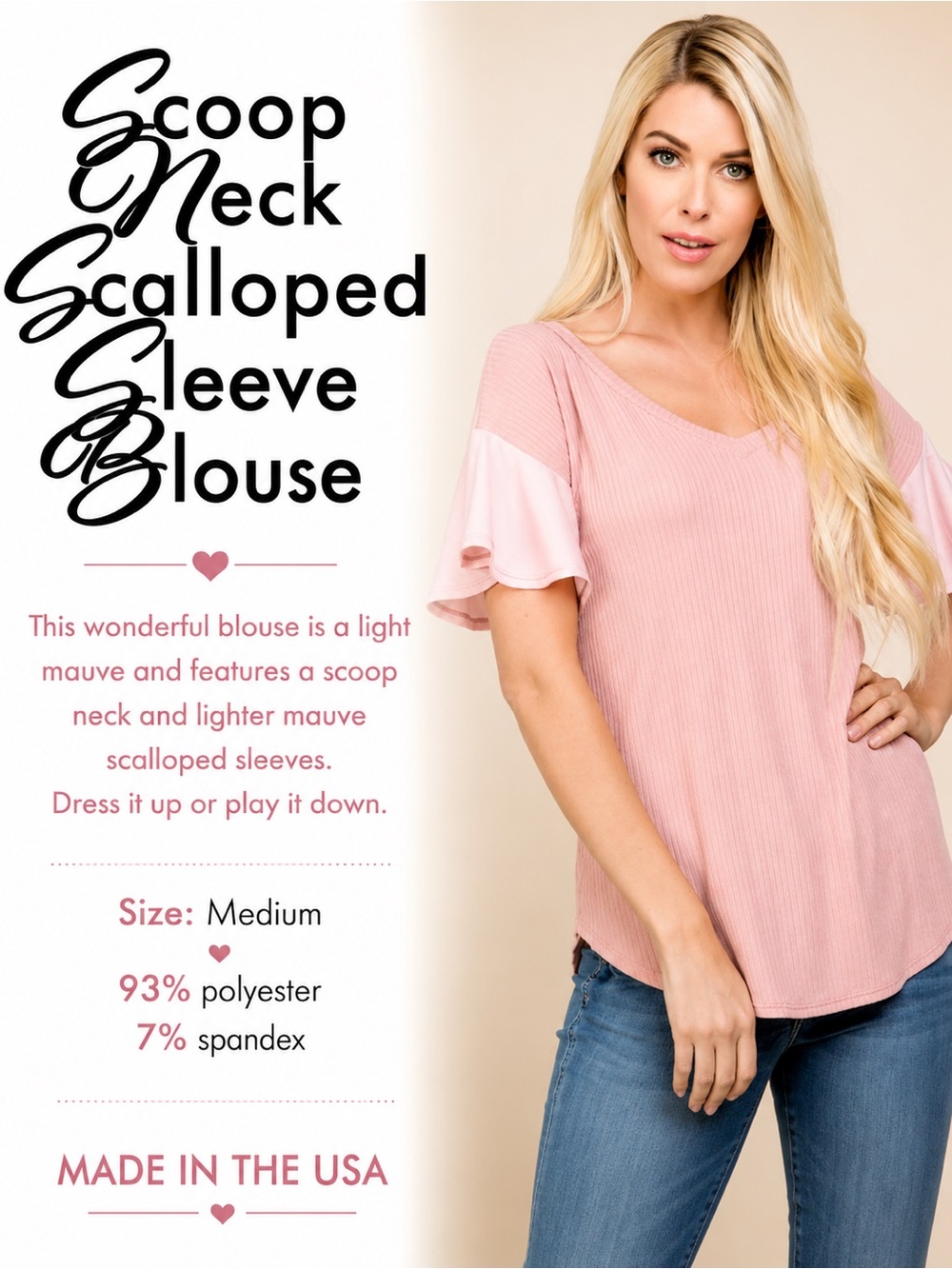 Scoop Neck Scalloped Sleeve Blouse NEW